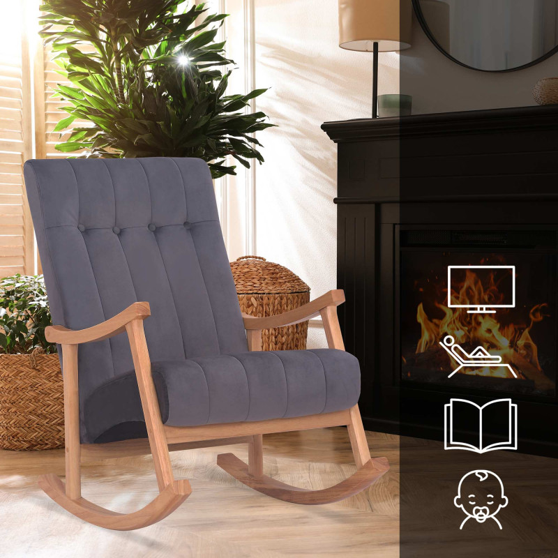 Poltrona de baloiço em veludo Saltillo natural/cinza